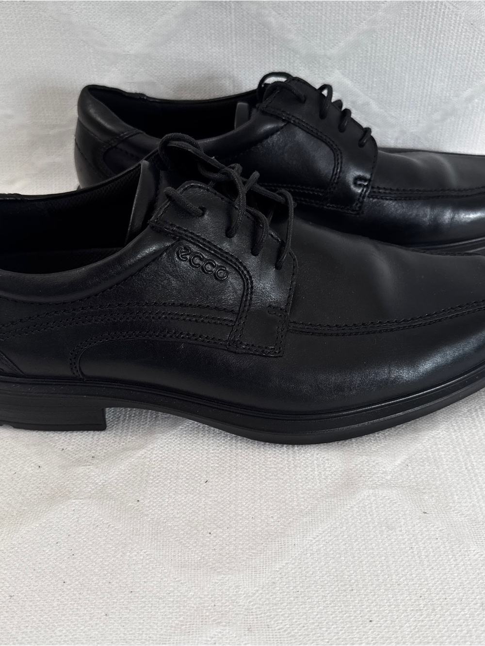 ECCO Men's Black Leather Oxford Dress Shoes EU 42 Lace Up Shock Point Comfort